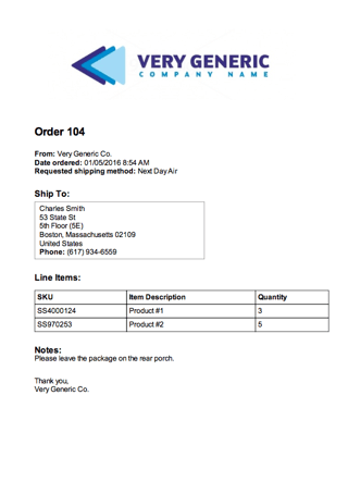 Packing Slip Example