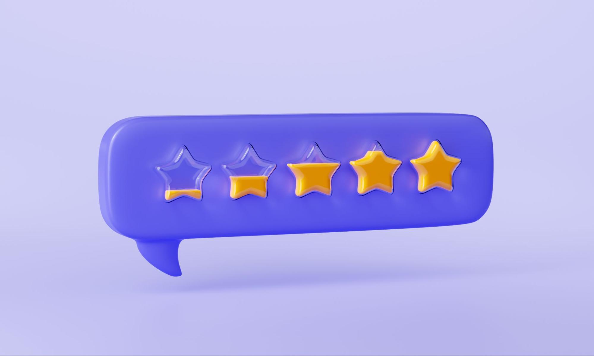 Speech bubble with stars rating an Amazon page. 
