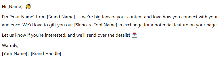 Influencer marketing template created by ChatGPT