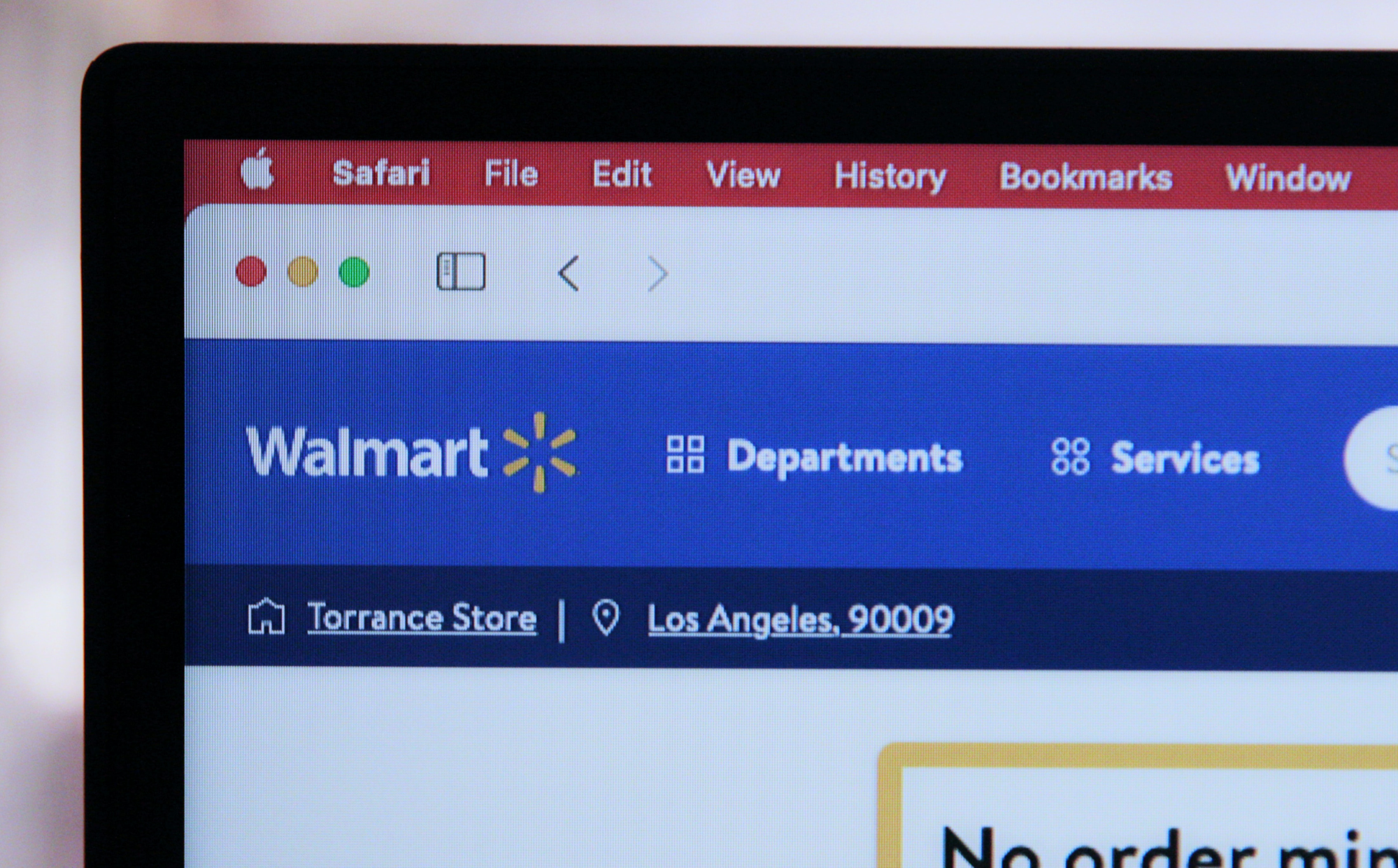 Screen showing Walmart Website