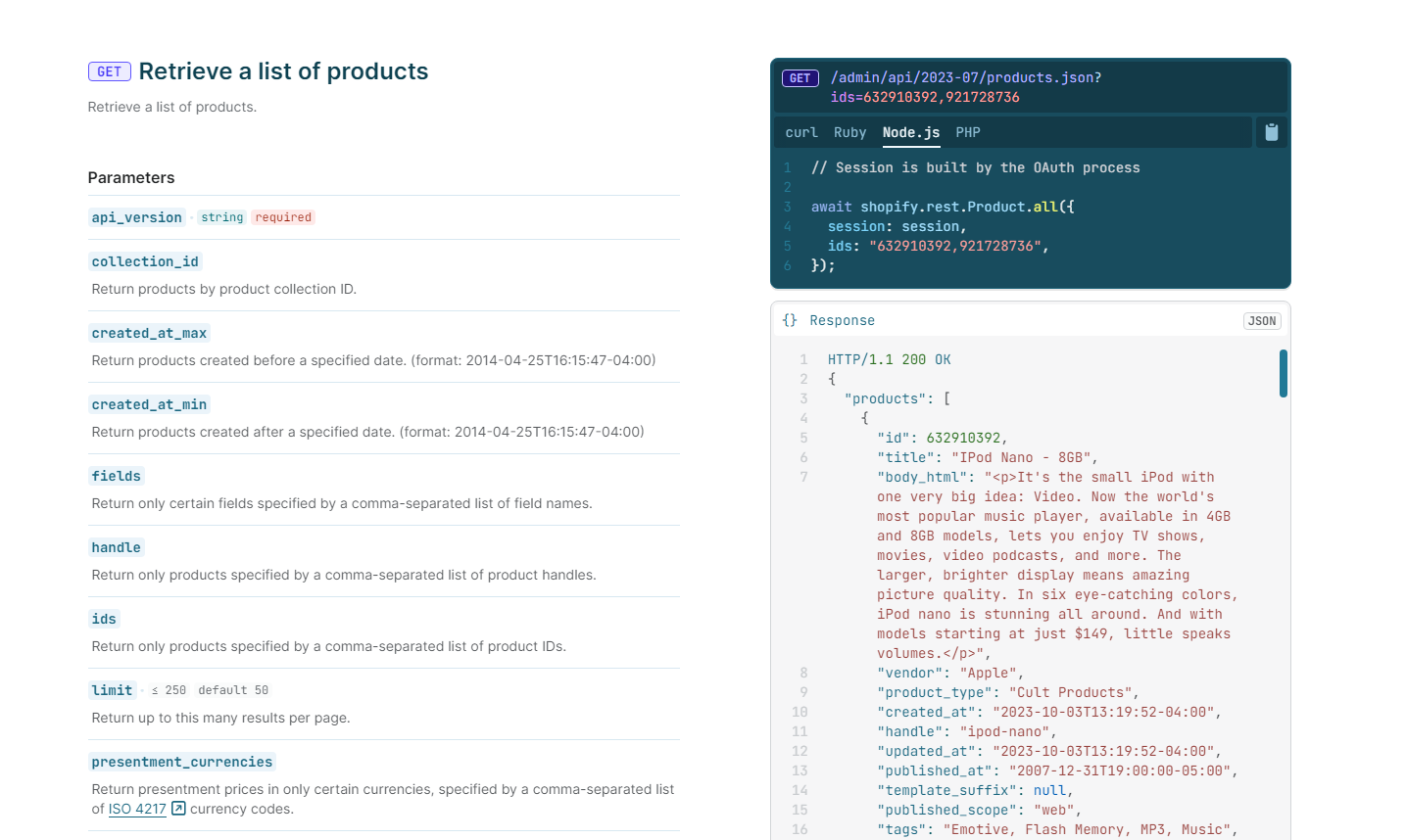 Retrieve a product ID via Shopify Product API