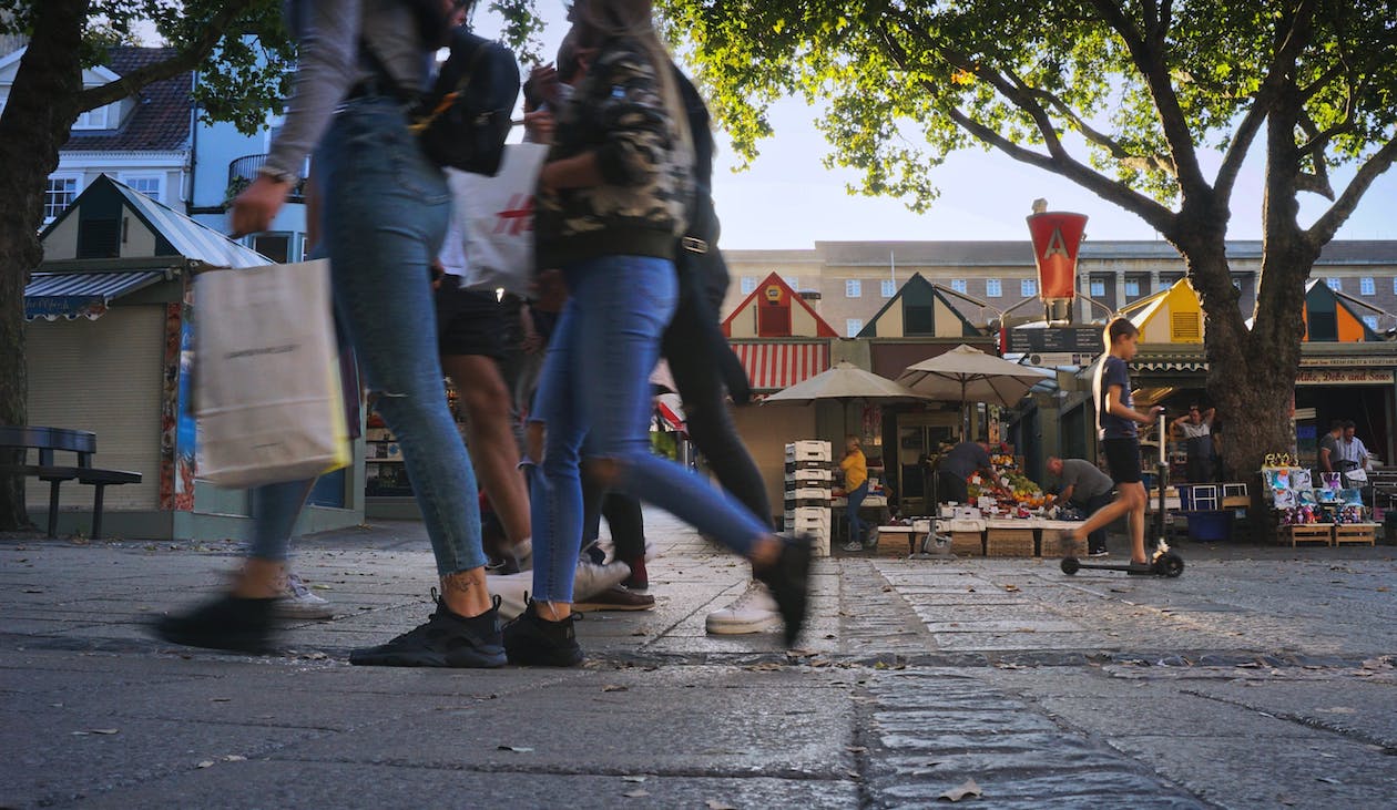 Shoppers at a market