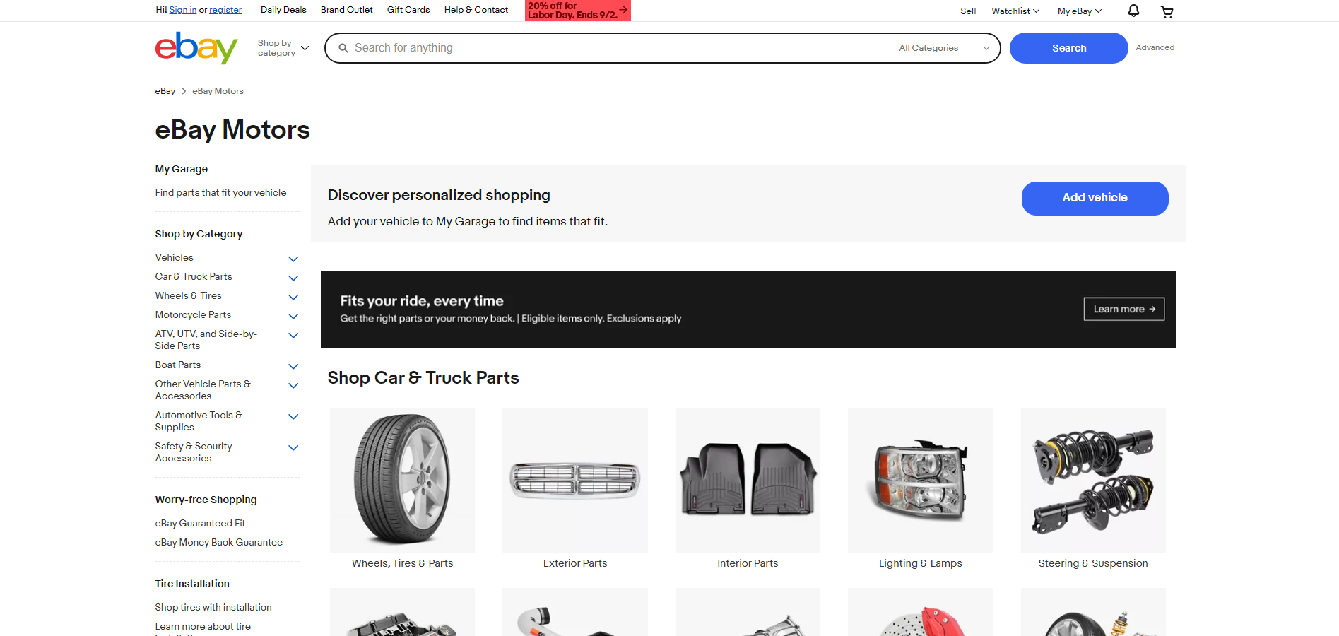 An image of eBay Motors homepage