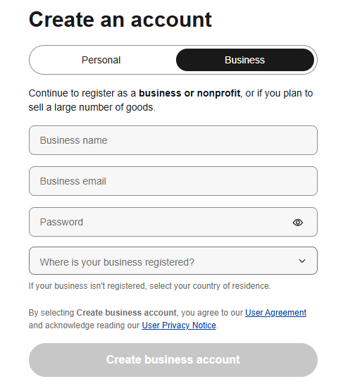 Signing up for eBay