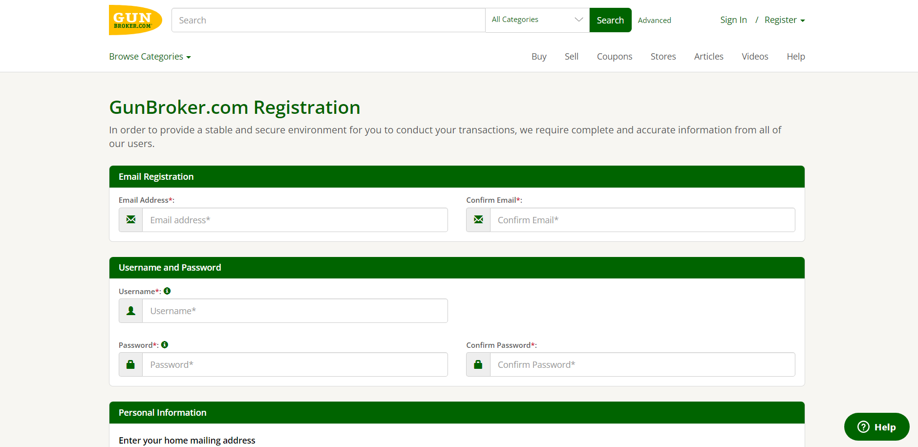 Register a GunBroker account