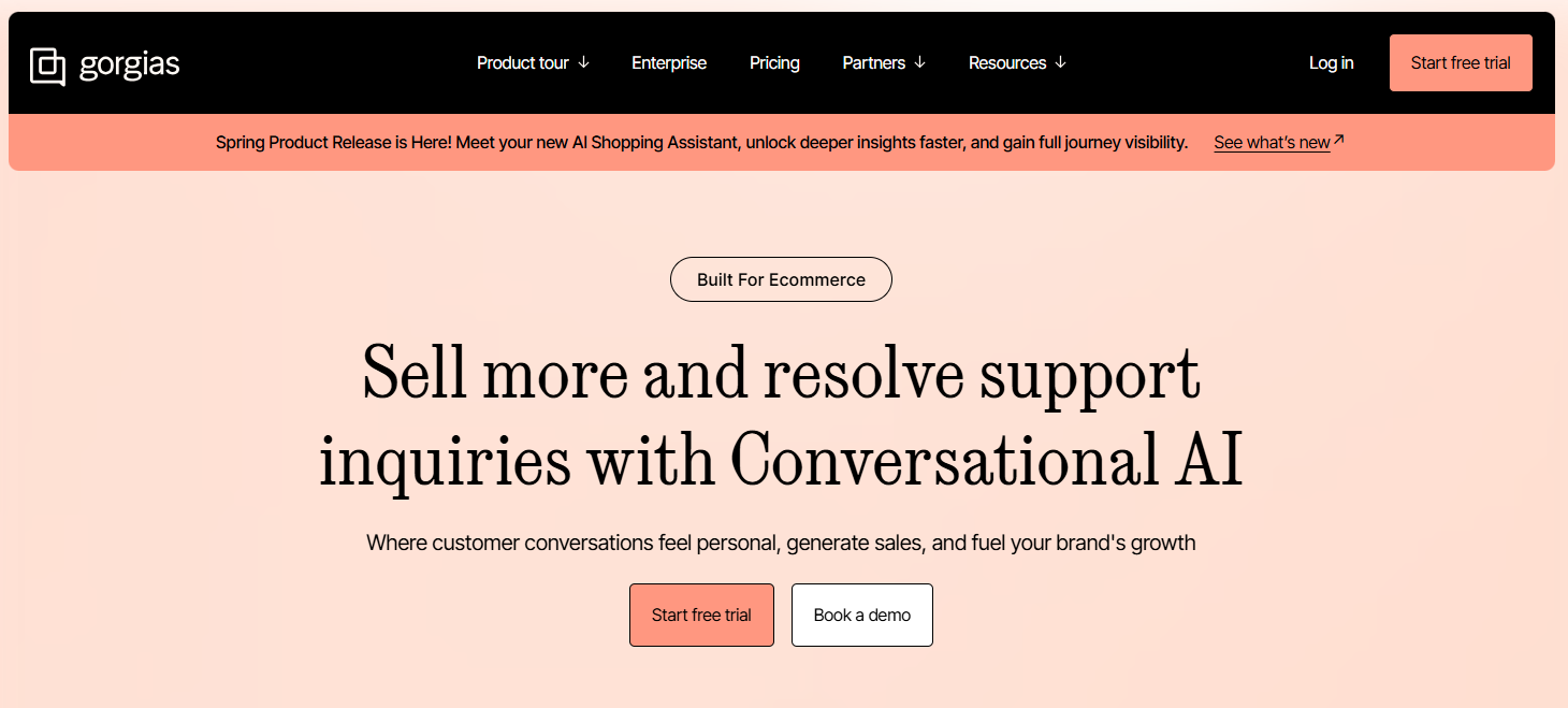 A screenshot of the homepage for Gorgias