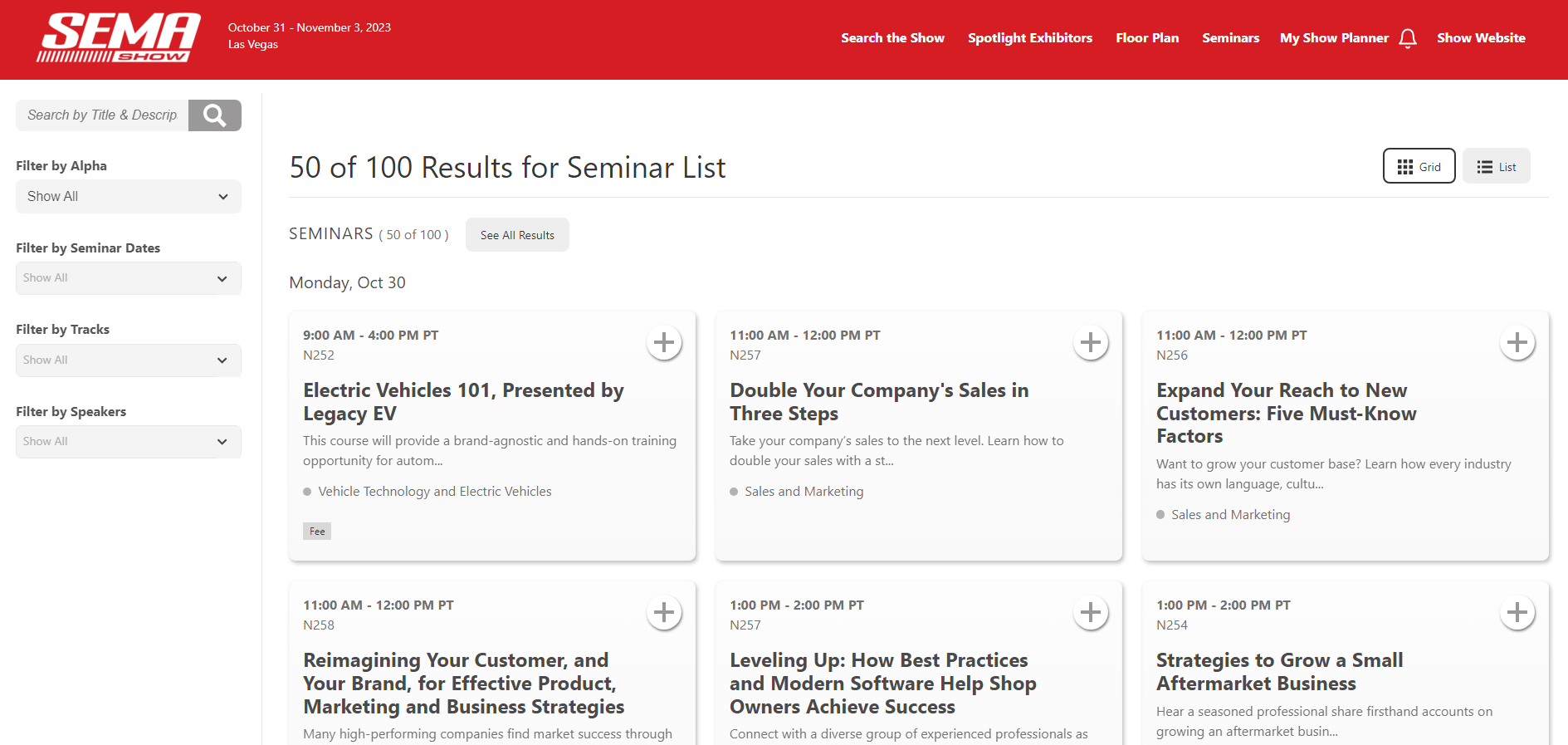 SEMA Show Seminar List