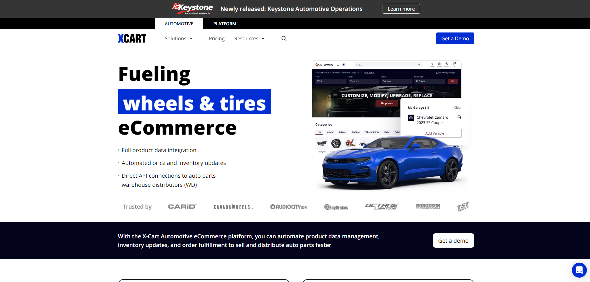 An image of the homepage for X Cart