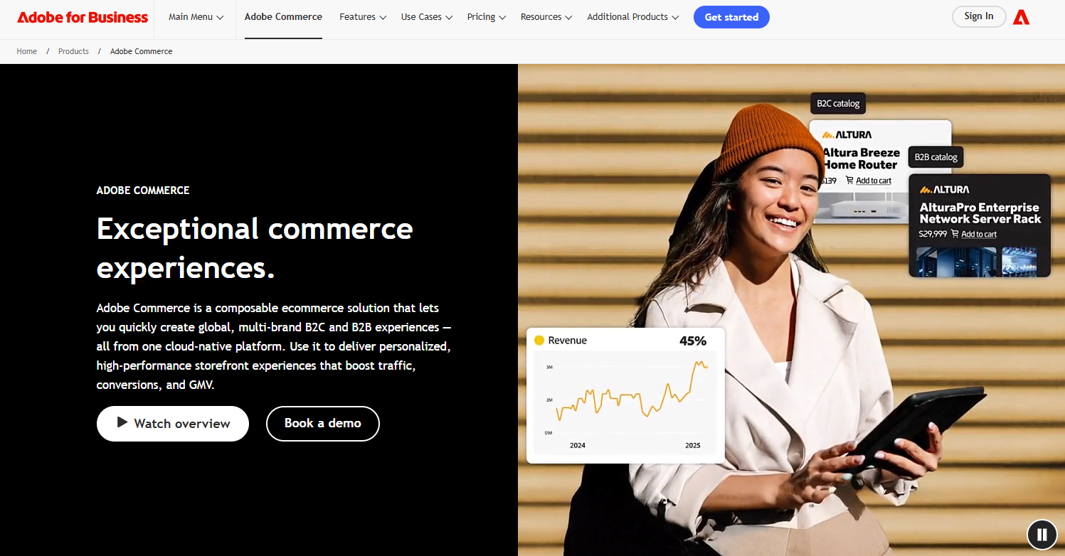 An image of Adobe Commerce's homepage