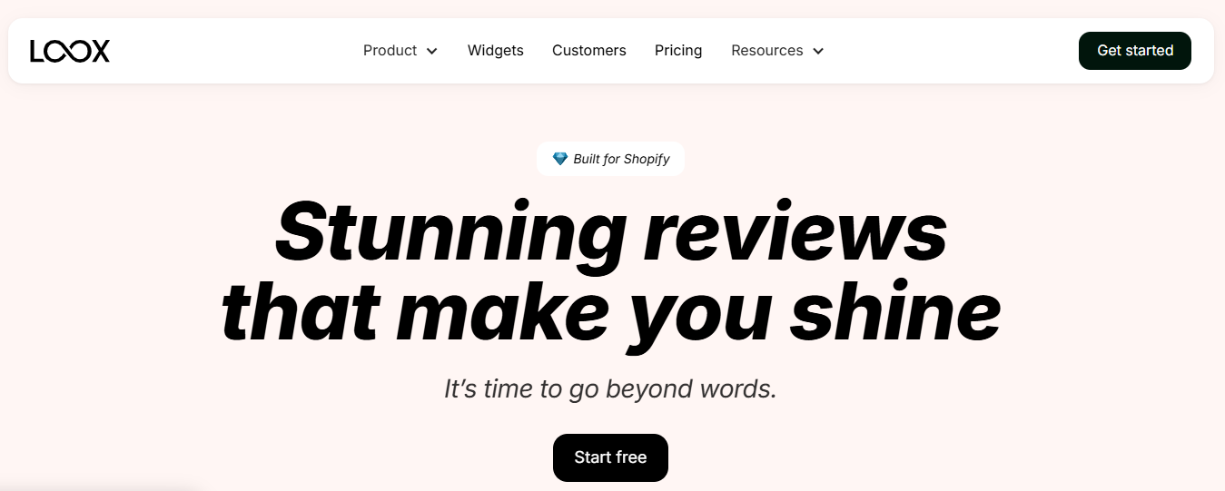 A snippet of the Loox homepage