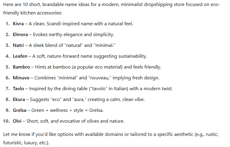 Store names generated by ChatGPT