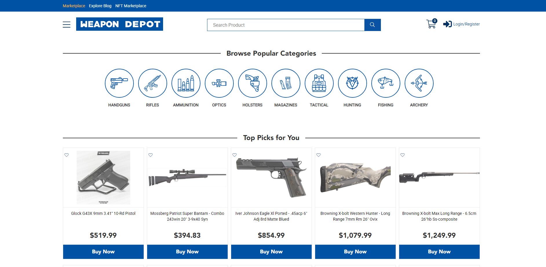 A screenshot of the Weapon Depot eCommerce marketplace.