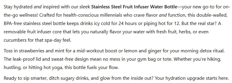 Product description generated by ChatGPT