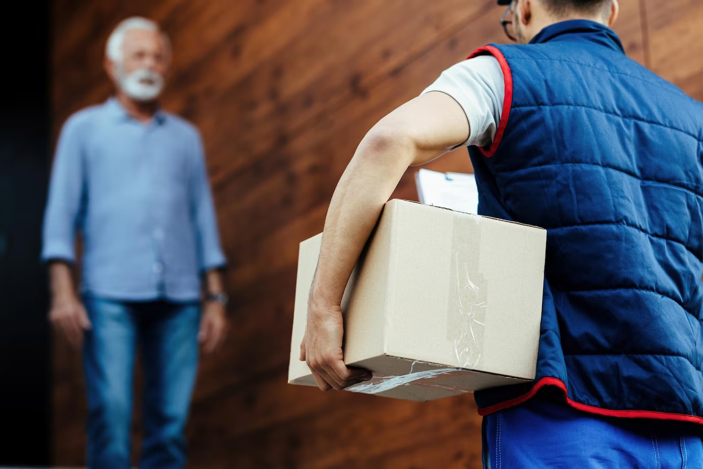 A product bought from an eCommerce store being delivered.