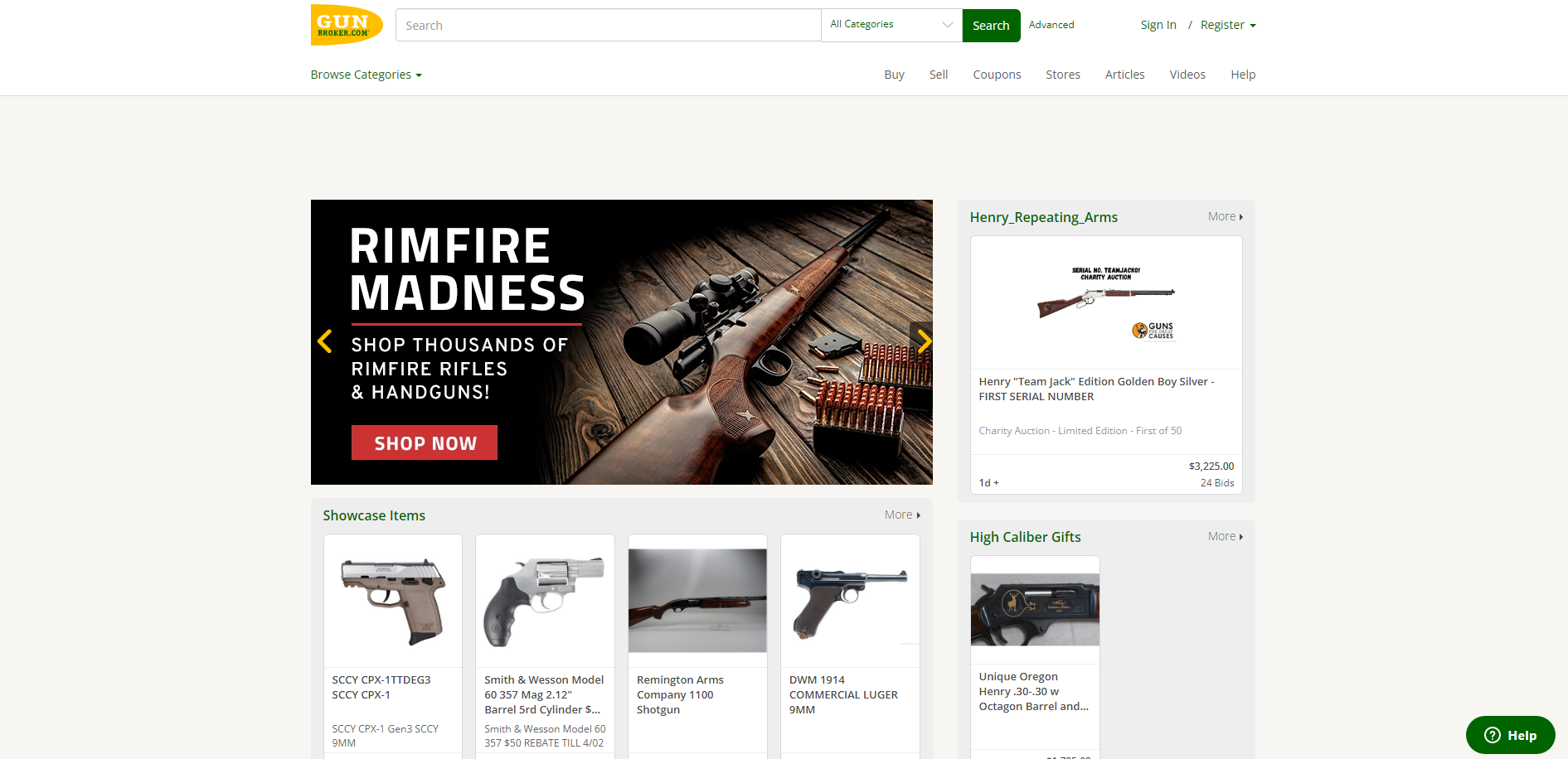 Screensot of Gun Broker marketplace