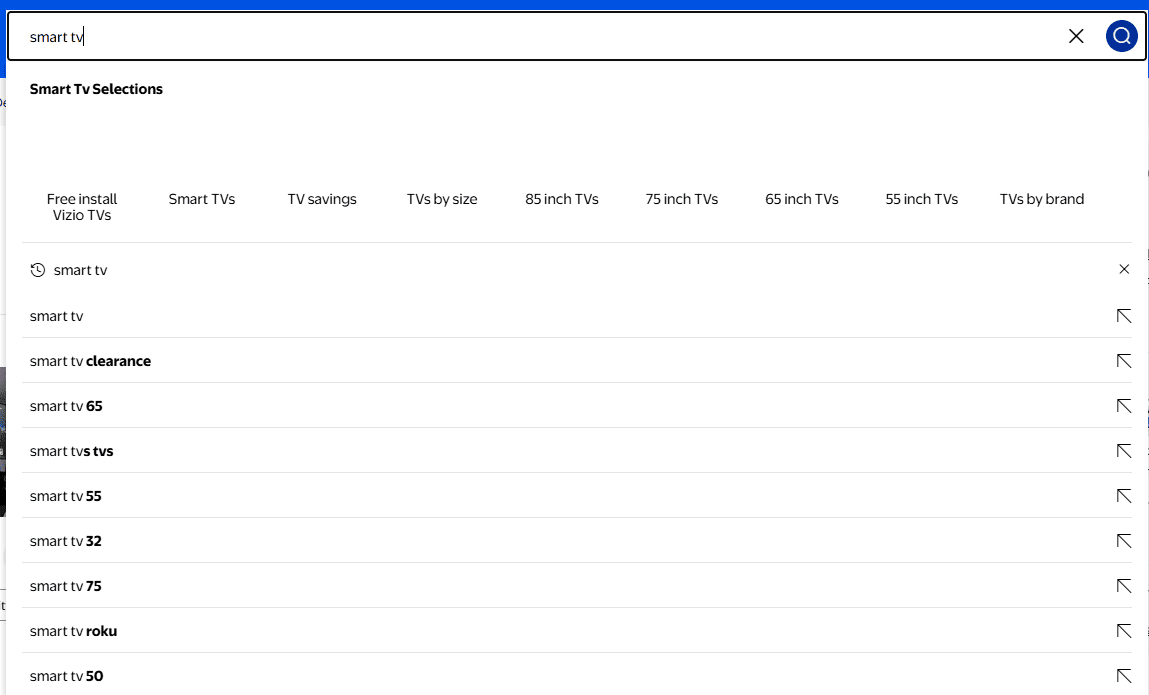 Walmart auto-suggest and search bar analysis