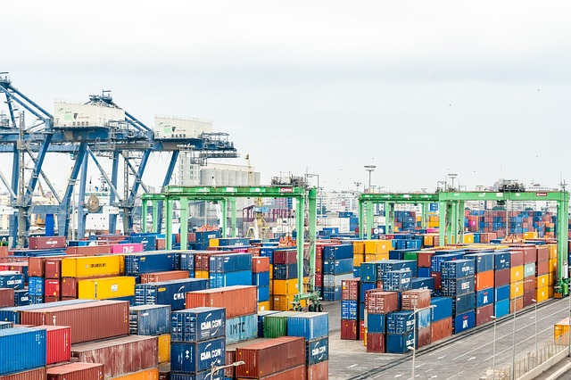 Shipping containers in a container yard