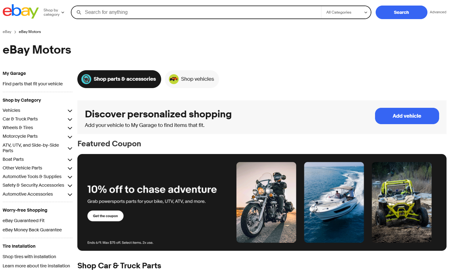 A screenshot of eBay motors
