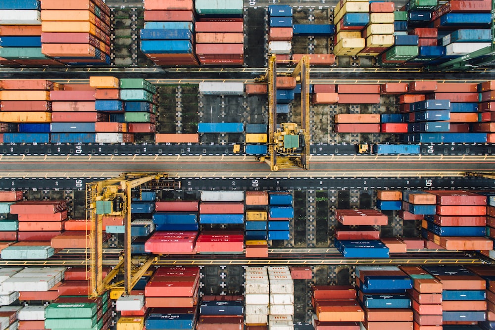 Shipping yard containers viewed from above