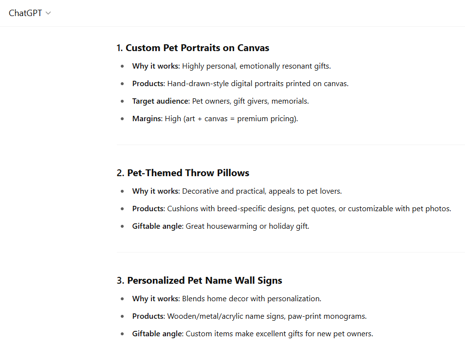 Niche ideas generated by ChatGPT