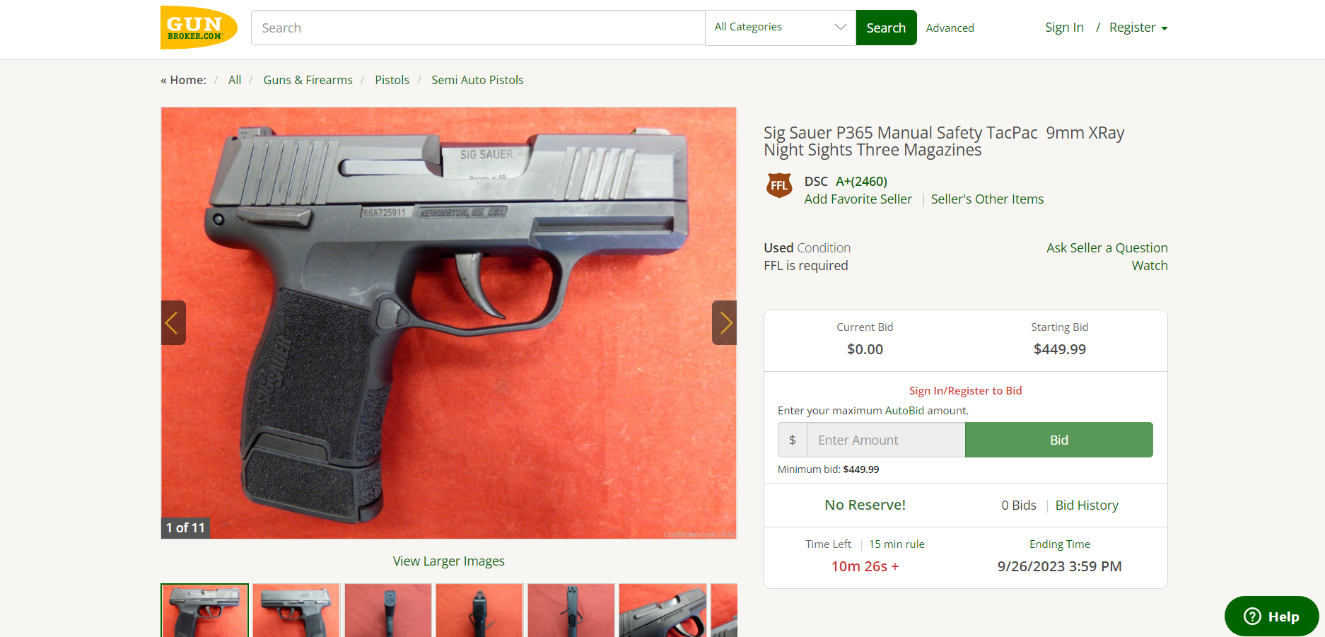 Handgun on for sale on GunBroker