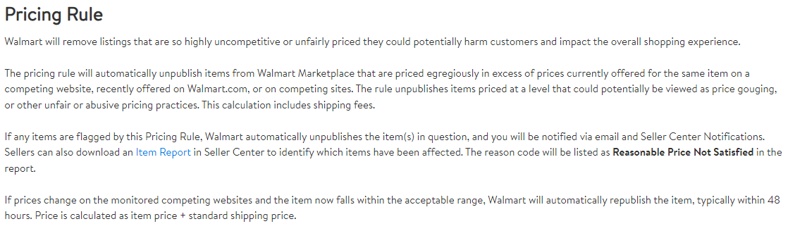 Walmart pricing rules