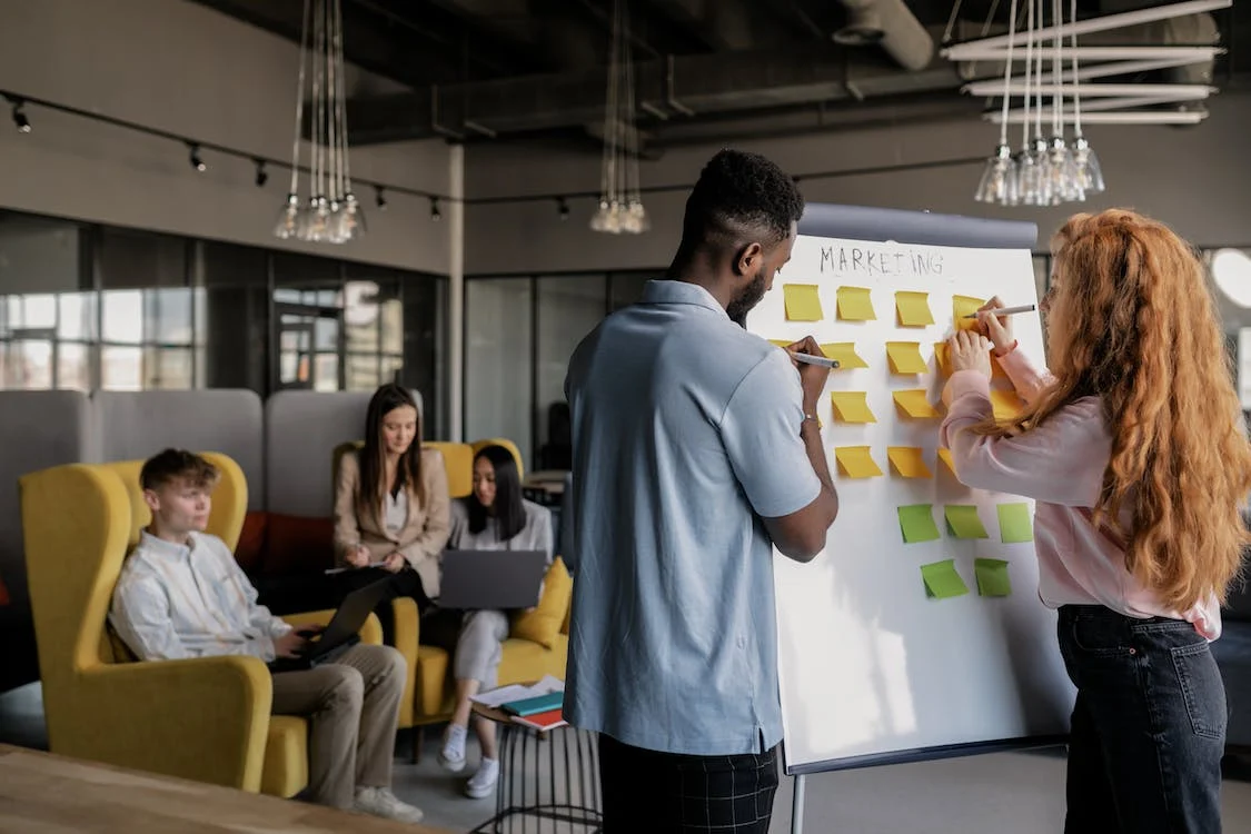 eCommerce store employees having a marketing meeting.