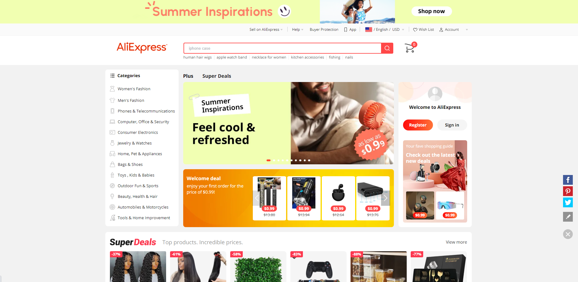 Ali Express homepage