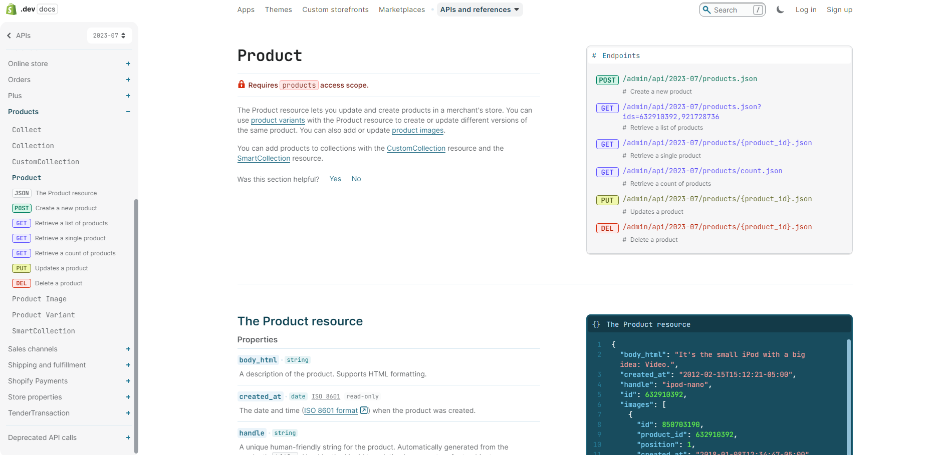 Shopify Product API