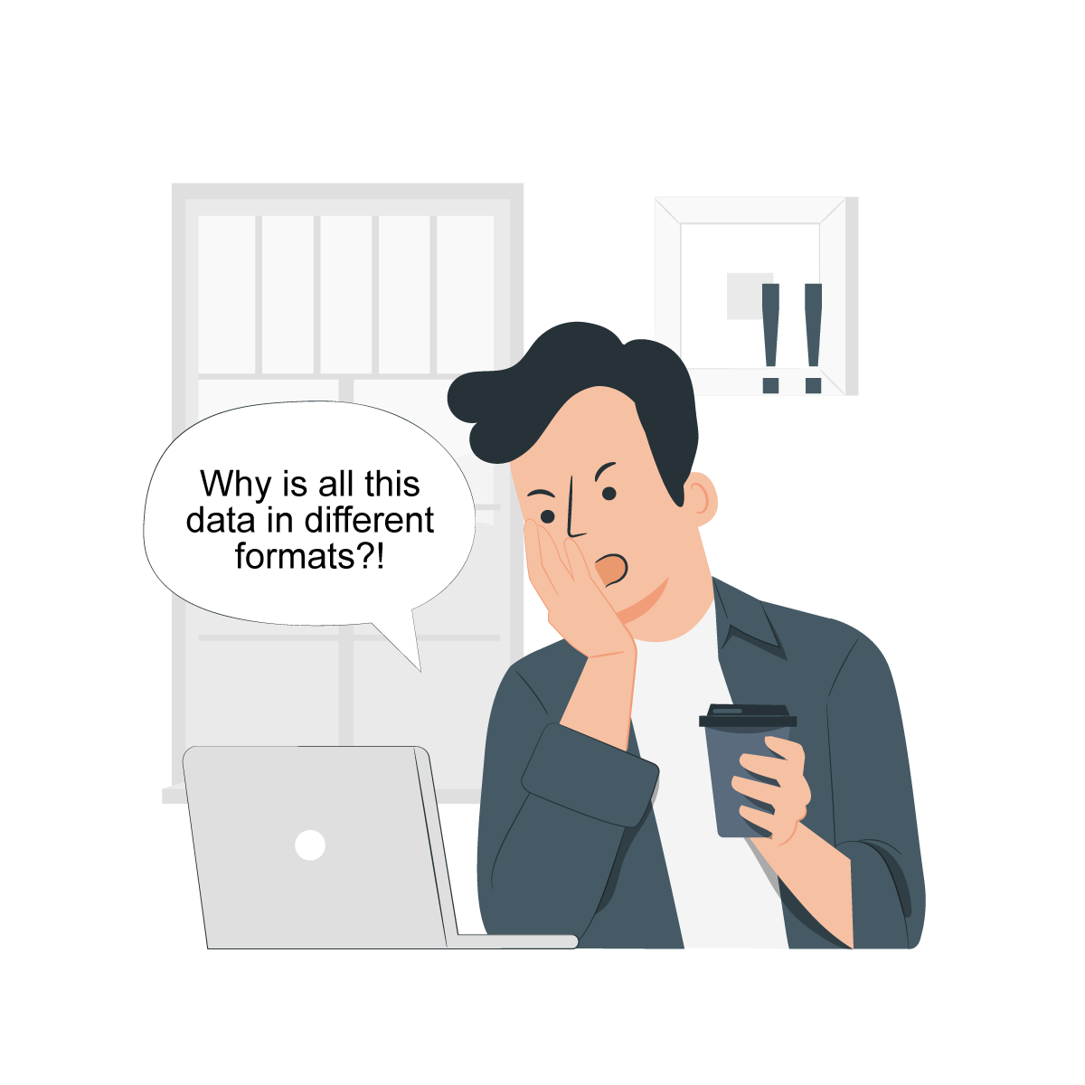 Dropshipper working at laptop, complaining about data being in different formats. Dropshipper working at laptop, complaining about data being in different formats.