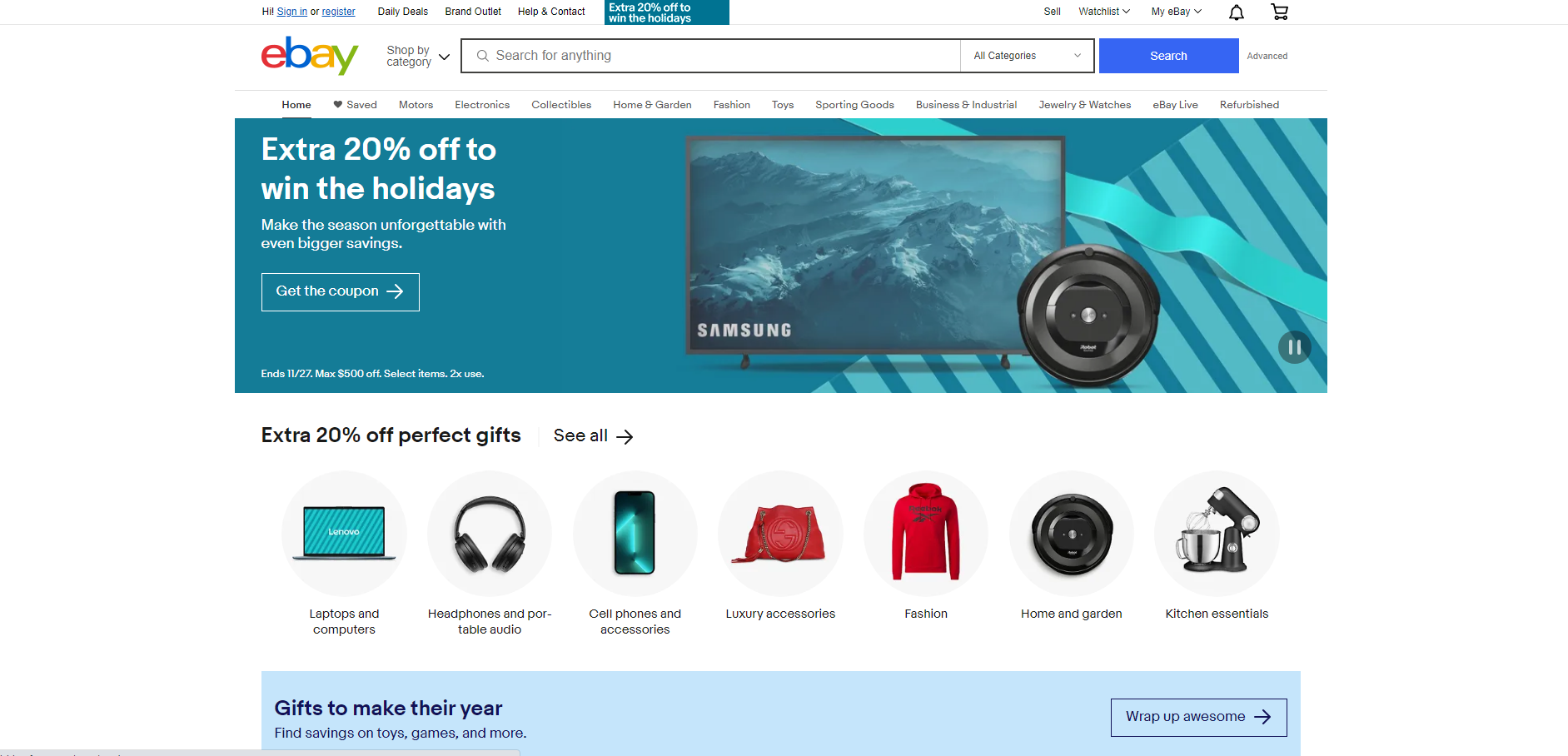 eBay marketplace homepage